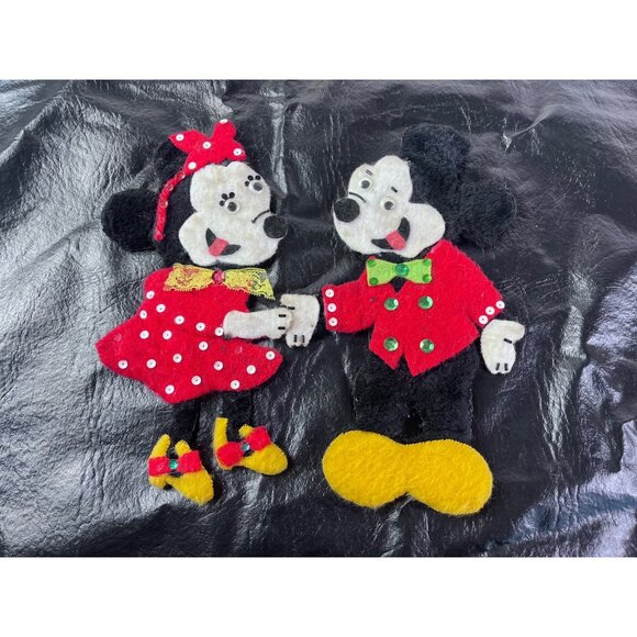 Vintage Mickey & Minnie Mouse Homemade Felt  Magnet on backs Hand Made Craft - Picture 2 of 8